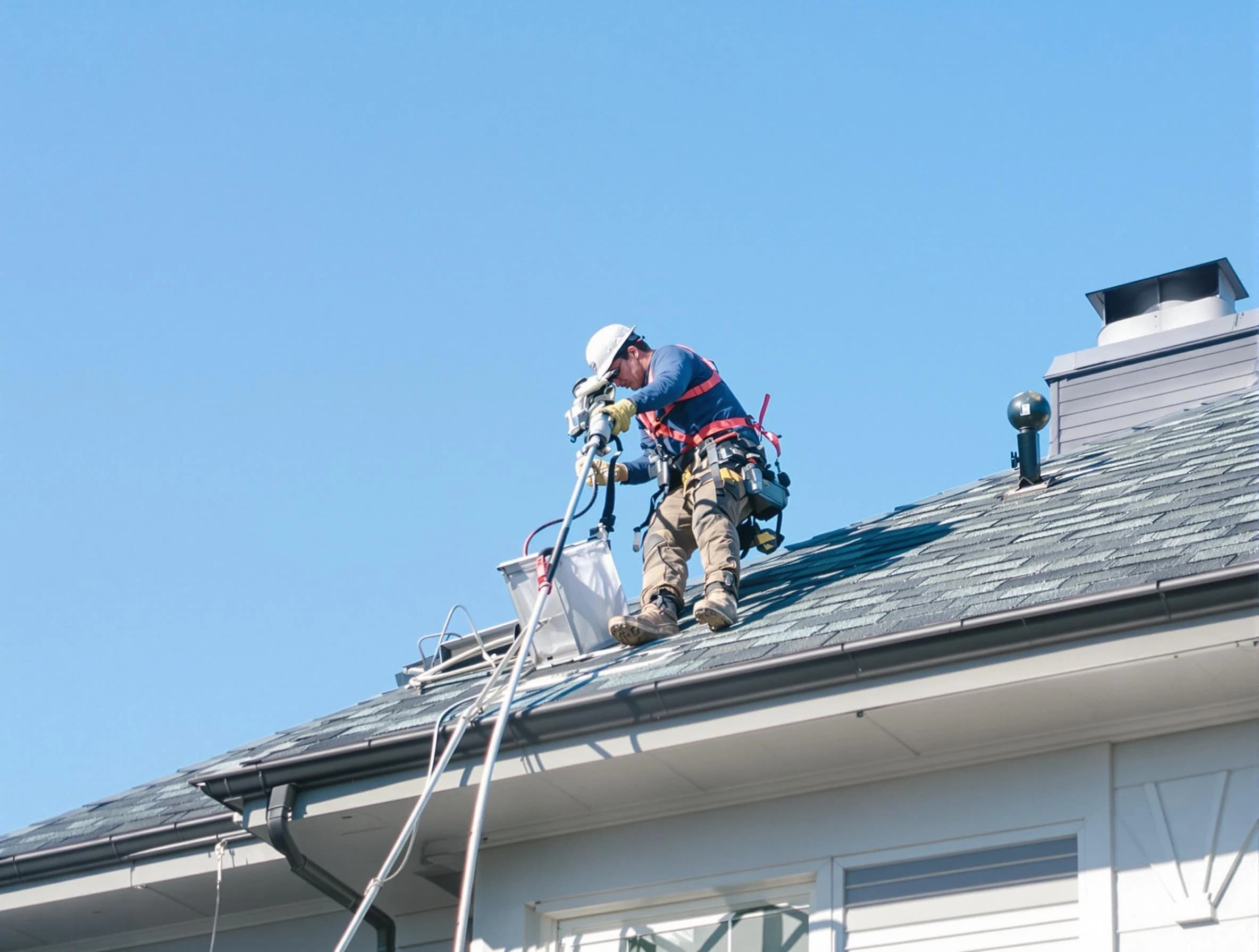 Oakmont Dryer Vent Cleaning certified technician cleaning a roof-mounted dryer vent system in Oakmont