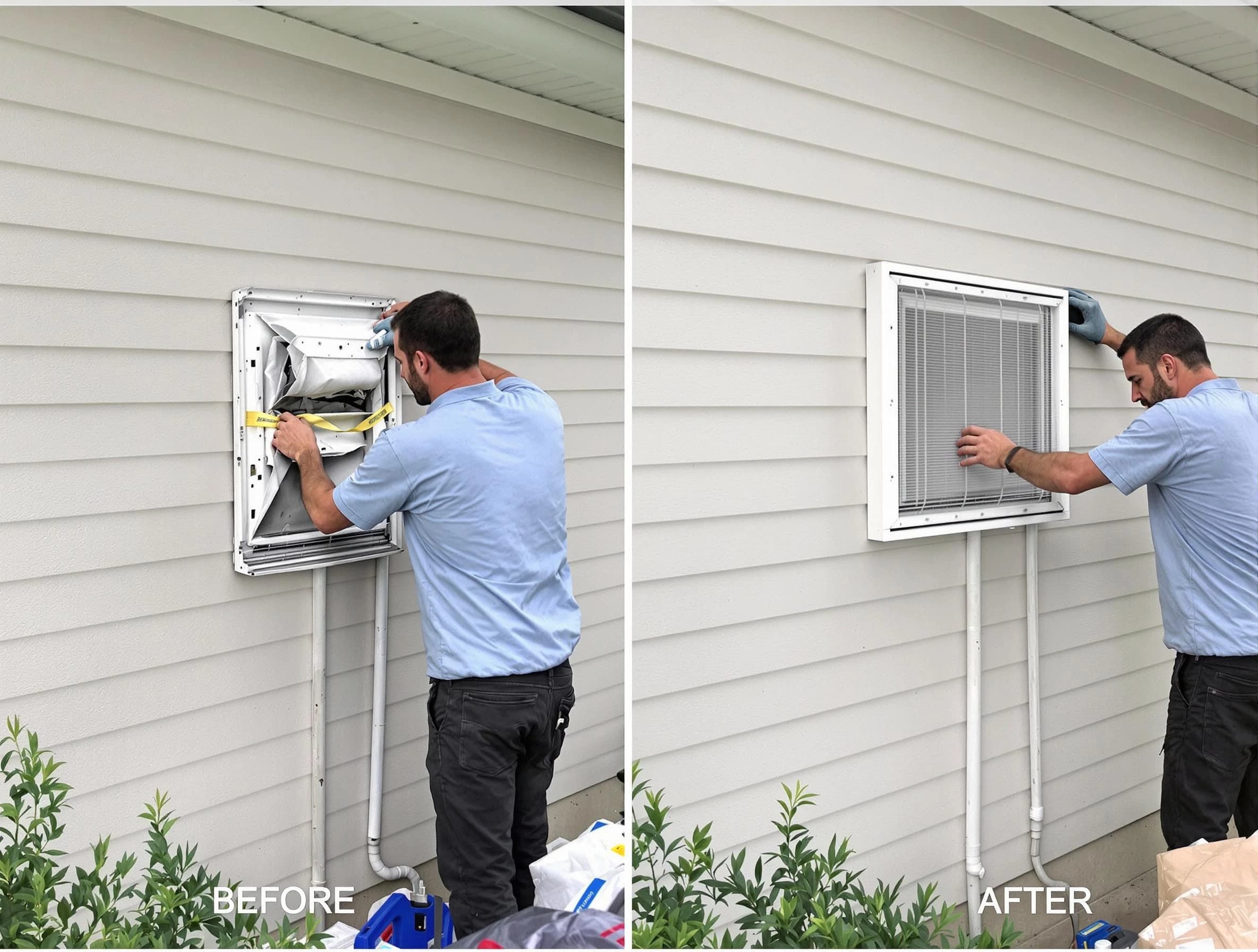 Oakmont Dryer Vent Cleaning technician installing high-quality dryer vent cover at a residential property in Oakmont