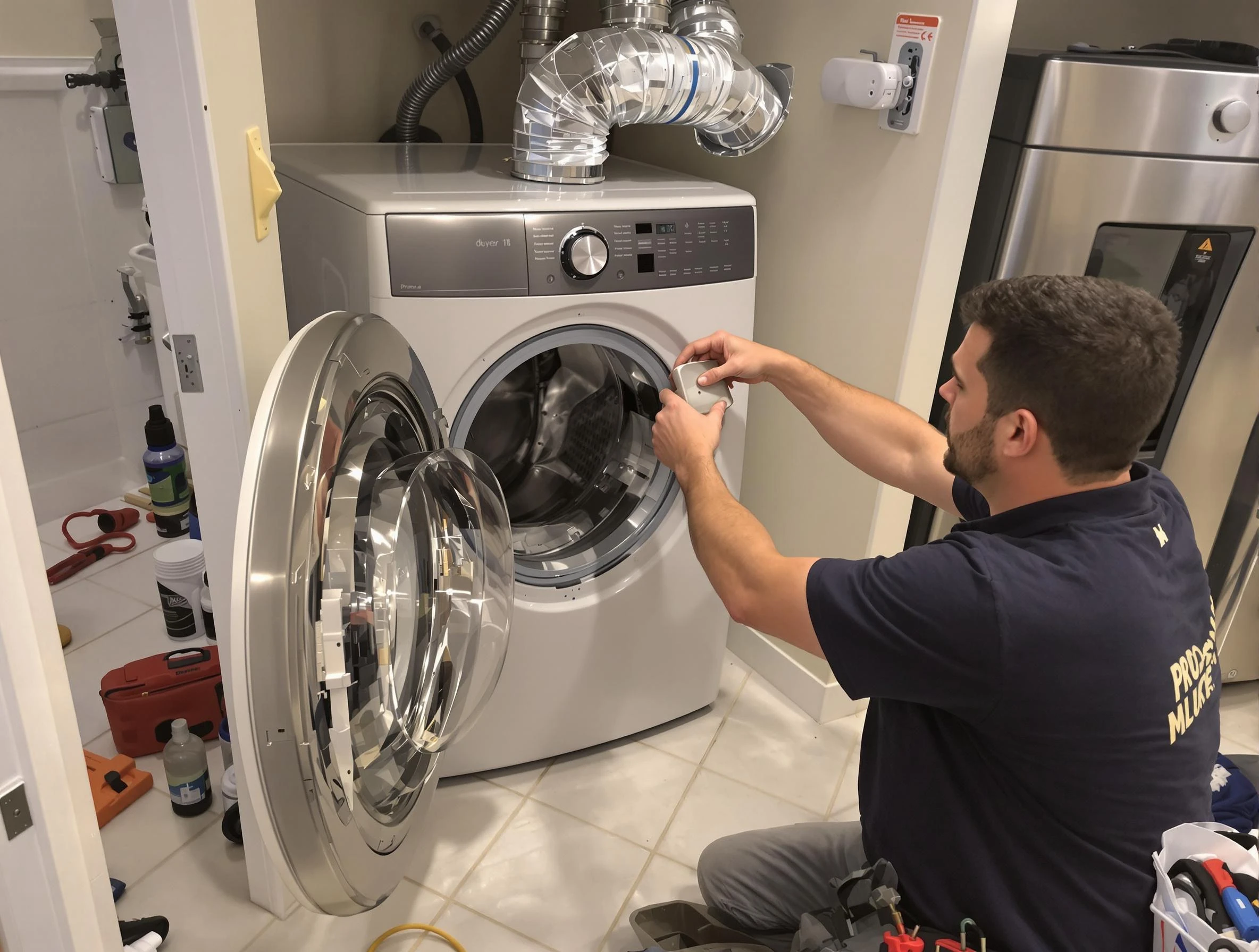 Oakmont Dryer Vent Cleaning technician performing precise dryer vent hose installation in Oakmont